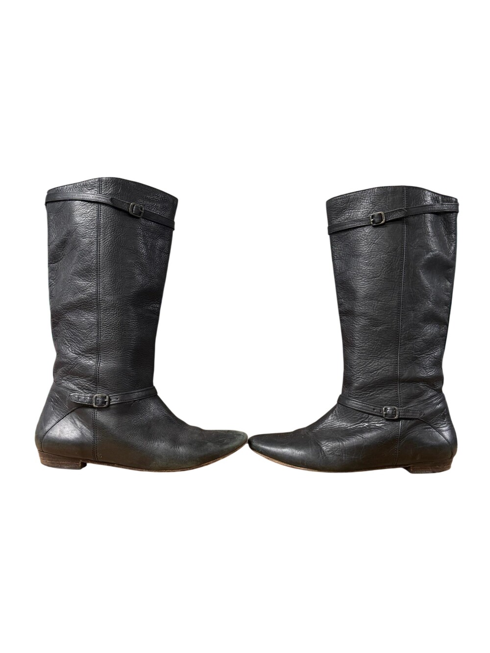 Frye Boots Womens Size 8 Black Leather Knee High Riding Flat Almond Toe 5021